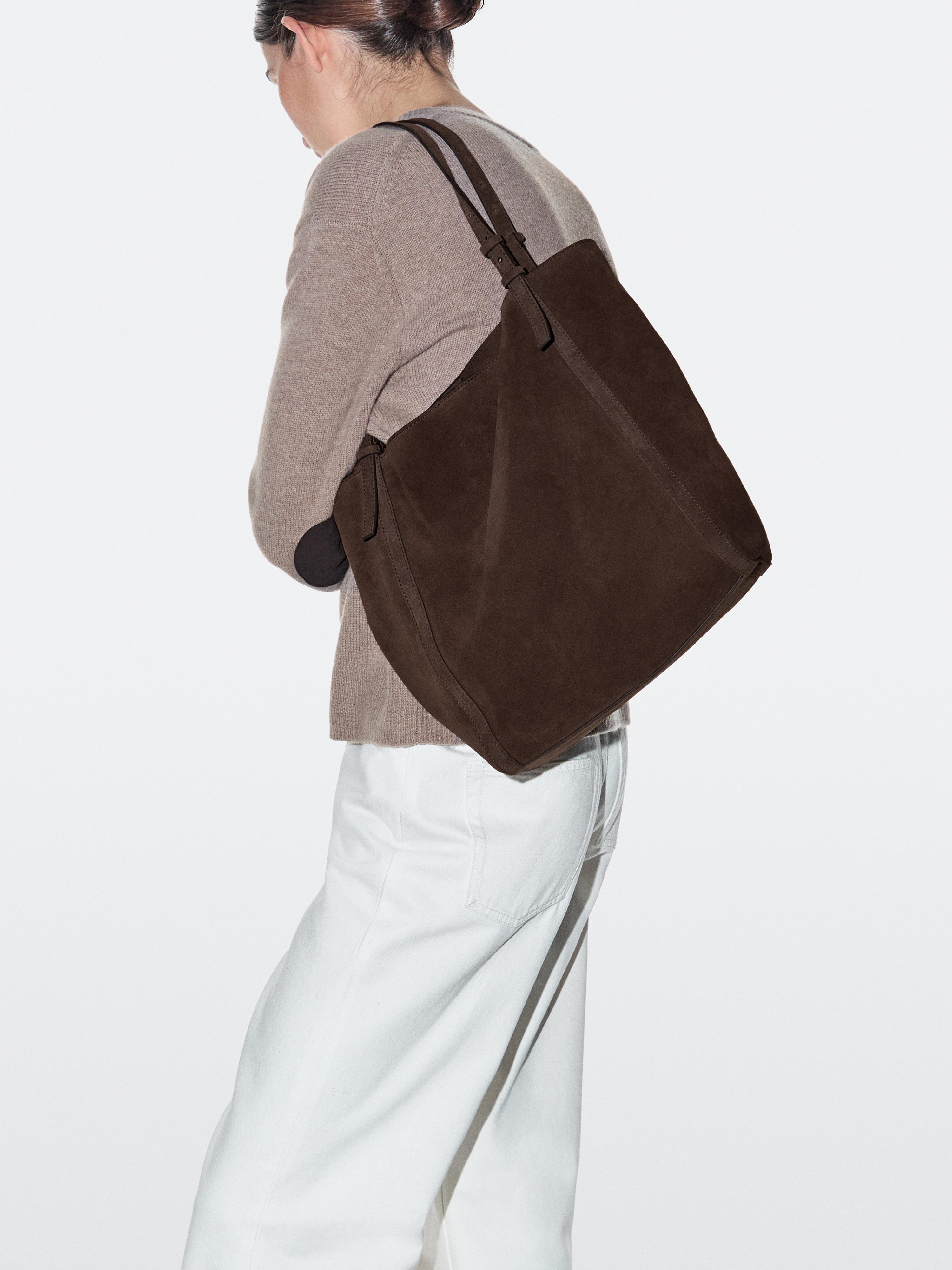 Split suede leather tote bag